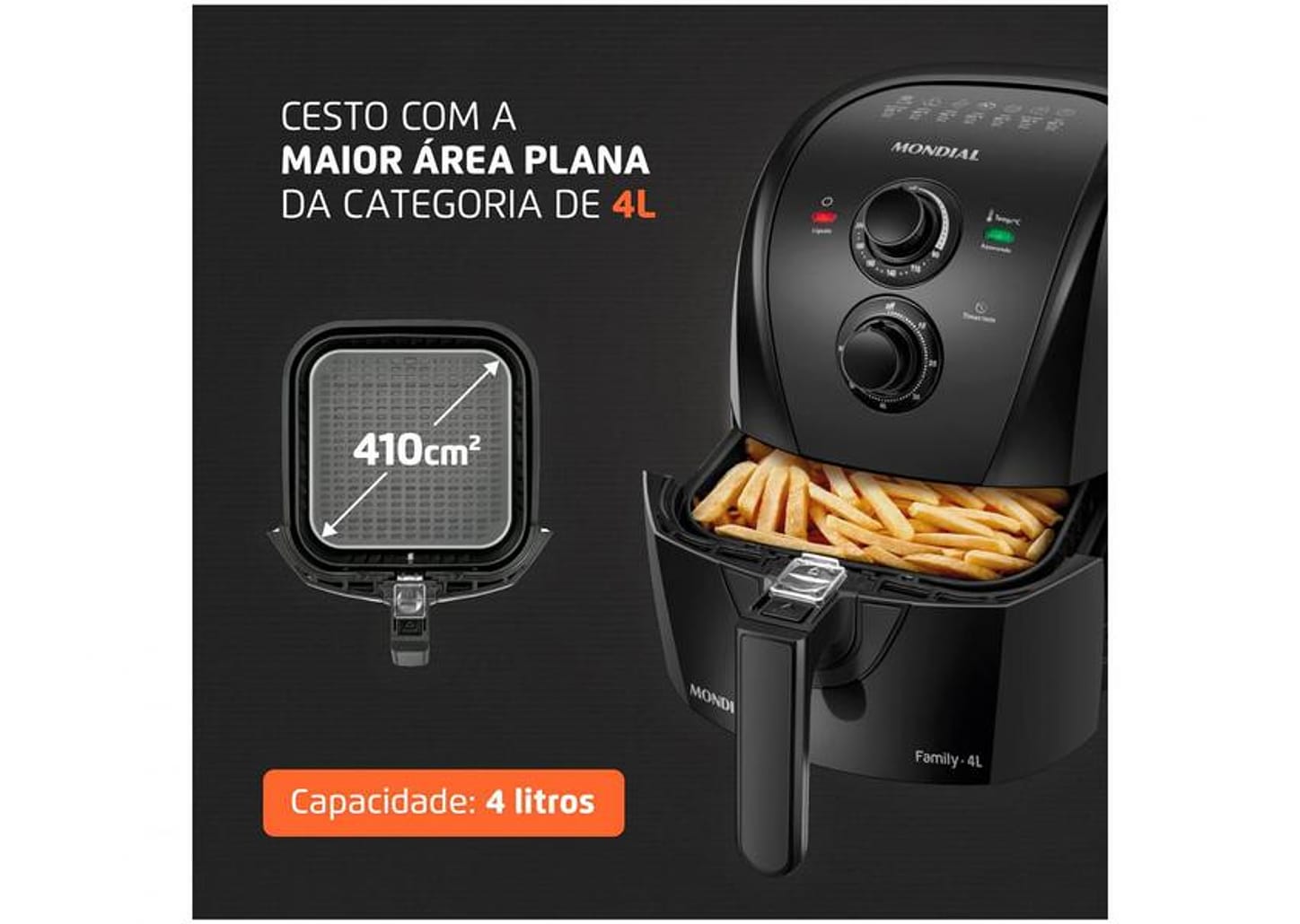 Fritadeira Elétrica sem Óleo/Air Fryer Mondial - AFN-40-BF Preta com Timer