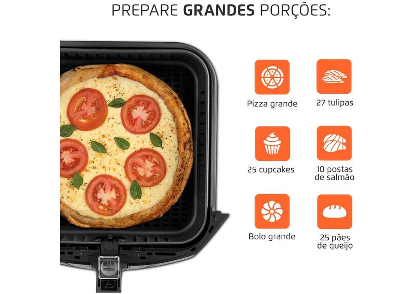 Fritadeira Elétrica sem Óleo/Air Fryer Mondial - AFN-80-BI Preta e Inox 8L com Timer