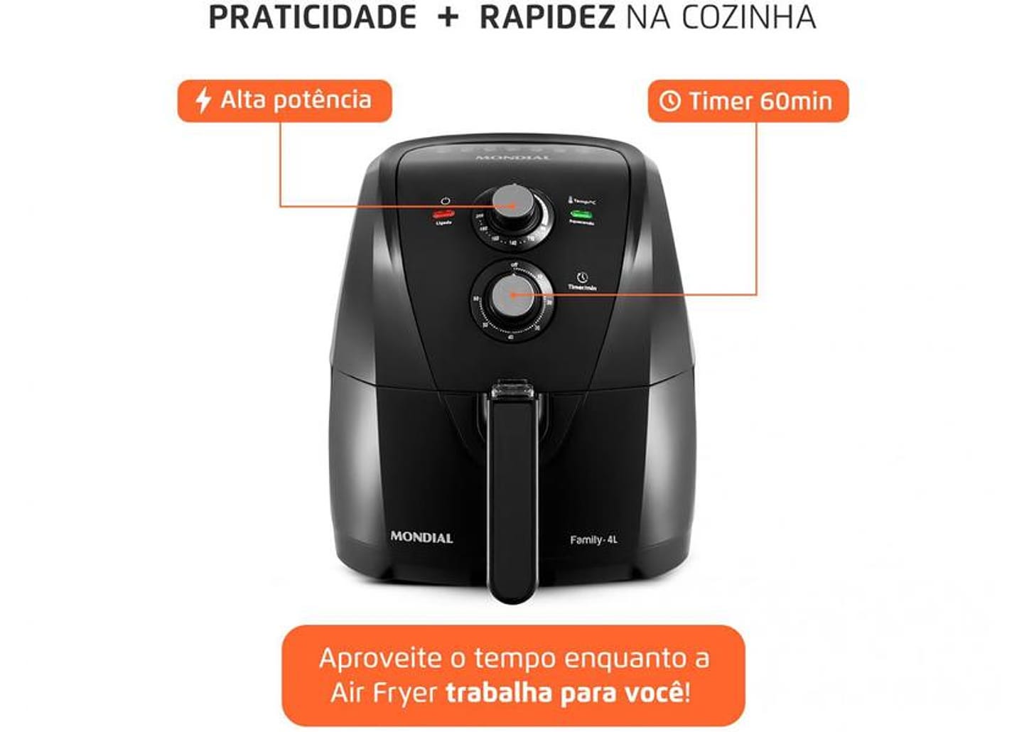 Fritadeira Elétrica sem Óleo/Air Fryer Mondial - AFN-40-BF Preta com Timer