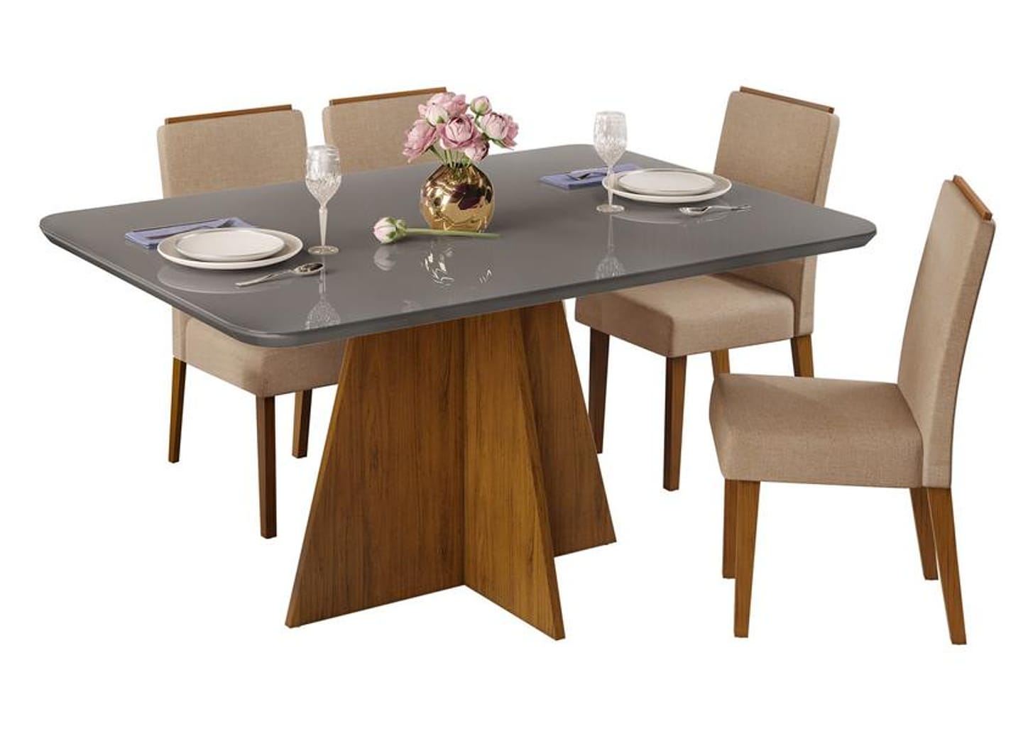 Mesa de Jantar 4 Cadeiras Retangular Cinza e Saara DJ Móveis Siena