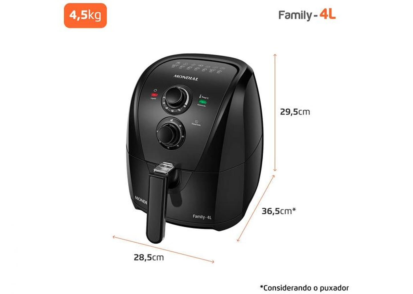 Fritadeira Elétrica sem Óleo/Air Fryer Mondial - AFN-40-BF Preta com Timer