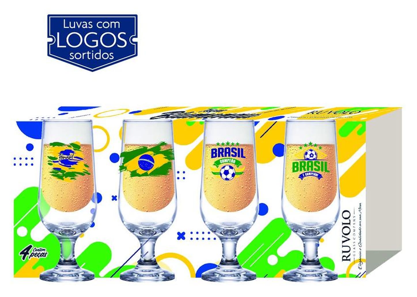 Jogo de Taças para Cerveja de Vidro 310ml 4 Peças Ruvolo Brasil