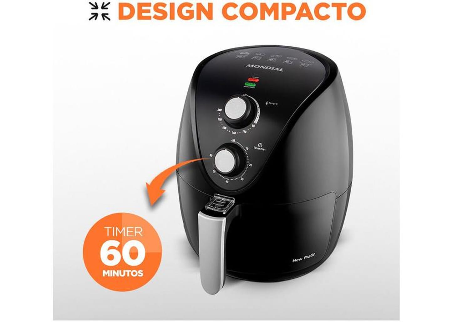Fritadeira Elétrica sem Óleo/Air Fryer Mondial - New Pratic AF-31 Preta 3,5L com Timer