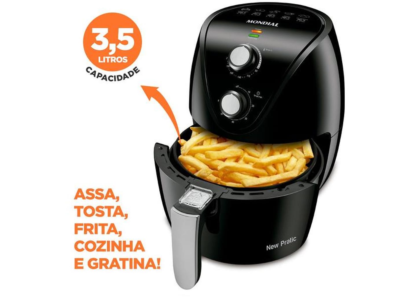 Fritadeira Elétrica sem Óleo/Air Fryer Mondial - New Pratic AF-31 Preta 3,5L com Timer
