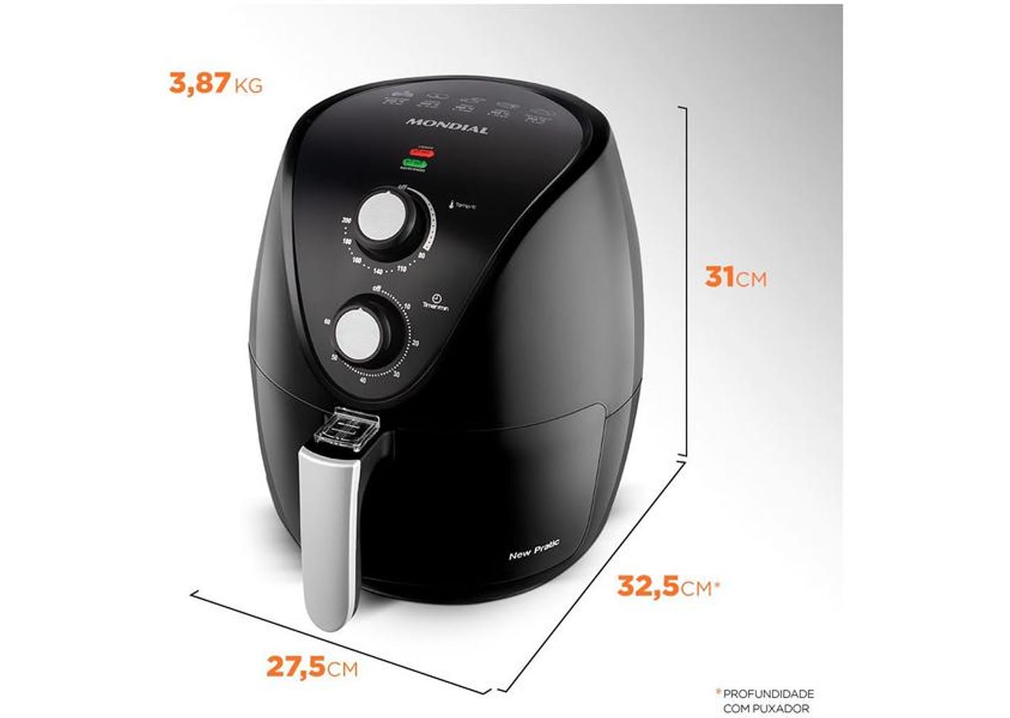 Fritadeira Elétrica sem Óleo/Air Fryer Mondial - New Pratic AF-31 Preta 3,5L com Timer
