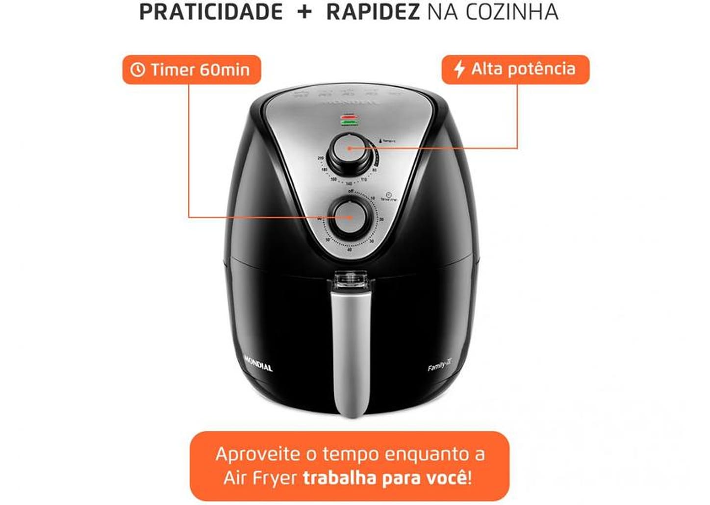 Fritadeira Elétrica sem Óleo/Air Fryer Mondial - Family IV AF-30-I Preta 3,5L com Timer