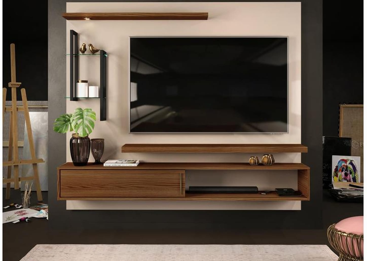 Painel para TV Até 60” DJ Móveis New Greco 2 Prateleiras