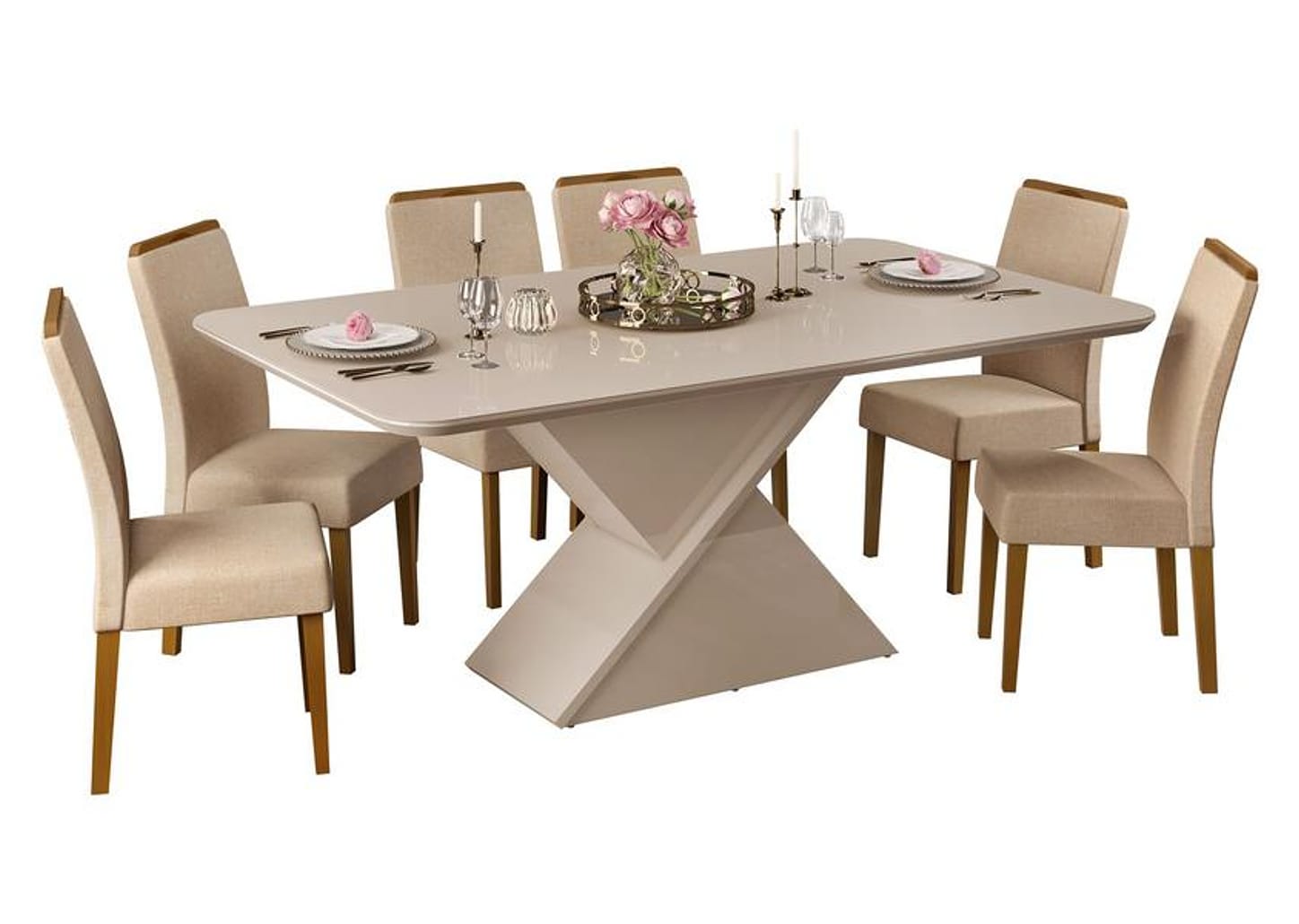 Mesa de Jantar 6 Cadeiras Retangular Off White e Saara DJ Móveis Firenze