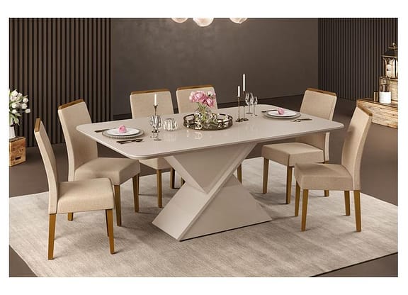 Mesa de Jantar 6 Cadeiras Retangular Off White e Saara DJ Móveis Firenze