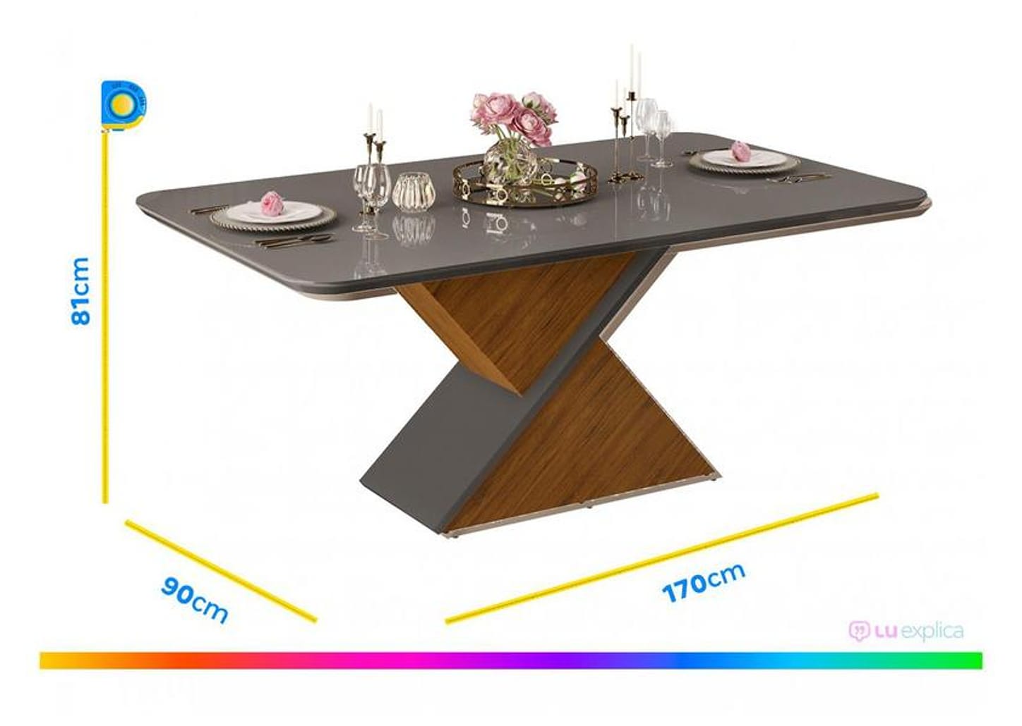 Mesa de Jantar 6 Cadeiras Retangular Cinza e Lunar DJ Móveis Firenze