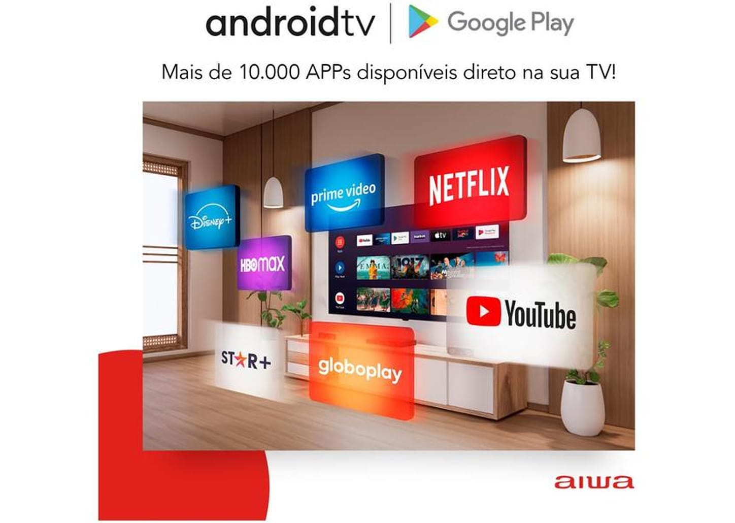 Smart TV 32” HD D-LED AIWA IPS Wi-Fi Bluetooth - Google Assistente 2 HDMI 2 USB