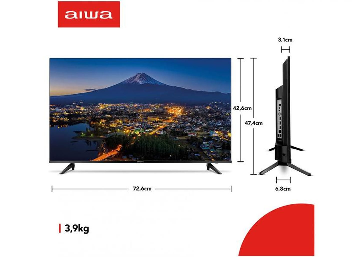 Smart TV 32” HD D-LED AIWA IPS Wi-Fi Bluetooth - Google Assistente 2 HDMI 2 USB