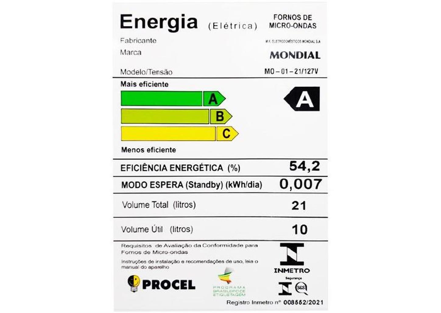 Micro-ondas Mondial 21L Preto MO-01-21
