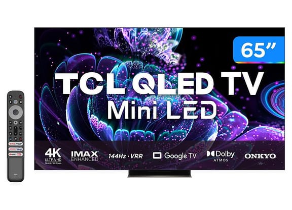 Smart TV 65” 4K QLED TCL 65C835 120Hz - Wi-Fi Bluetooth Google Assistente 4 HDMI 2 USB