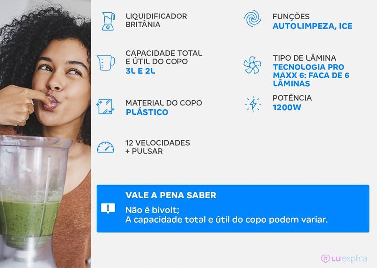 Liquidificador Britânia BLQ1380 com Filtro 12 Velocidades 1200W Preto