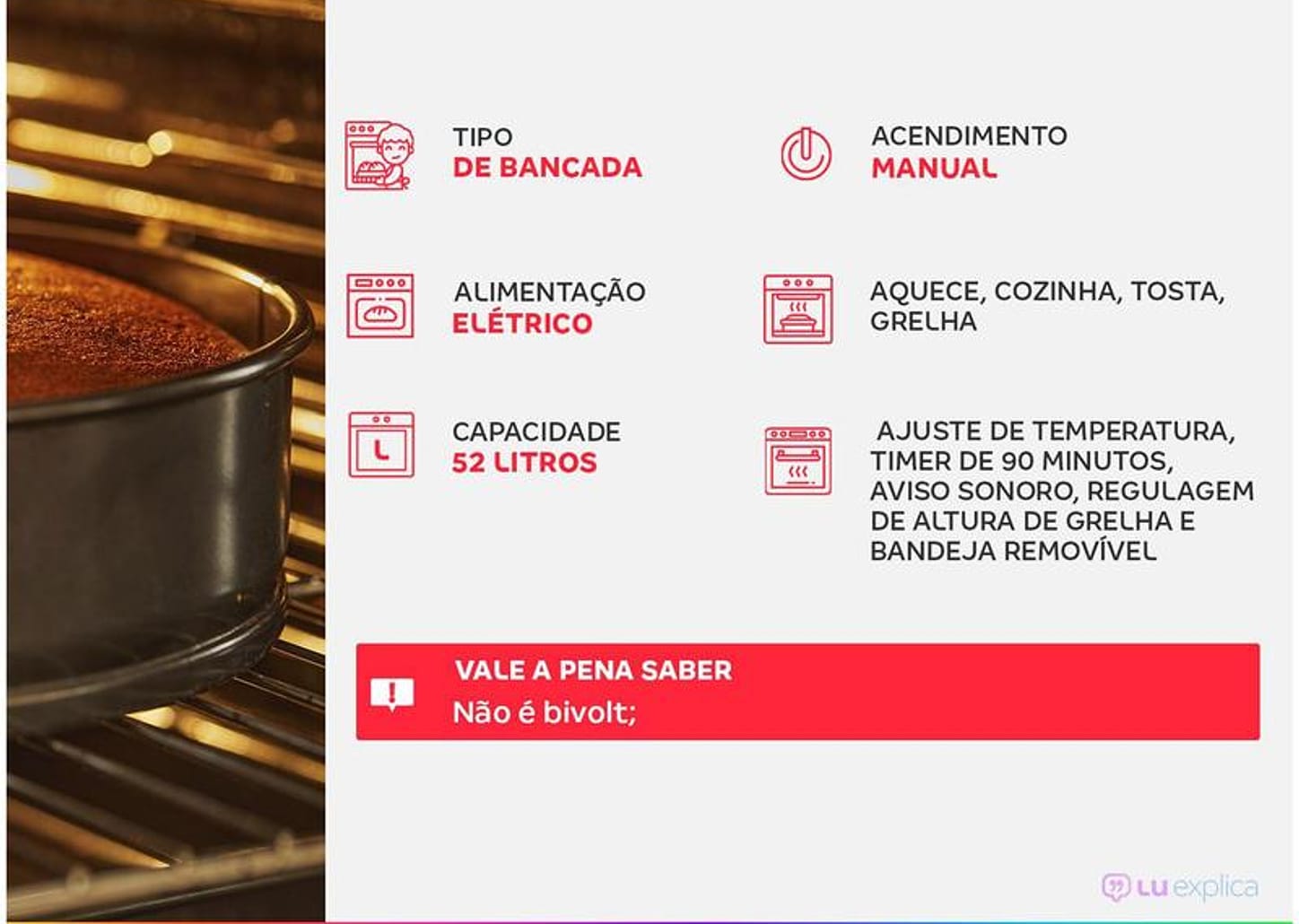 Forno Elétrico de Bancada Mondial com Timer 52L Grand Family II FR-52