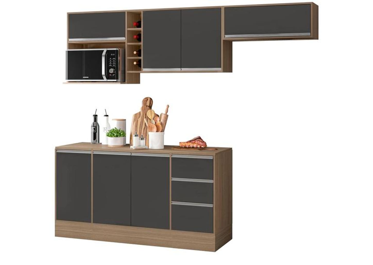 Cozinha Compacta Poliman Móveis Pisa com Balcão 8 Portas 2 Gavetas