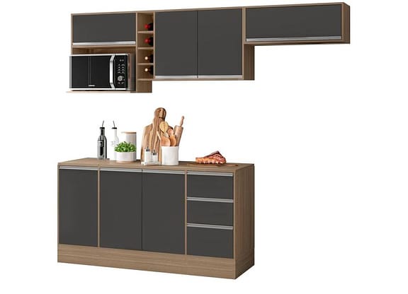 Cozinha Compacta Poliman Móveis Pisa com Balcão 8 Portas 2 Gavetas