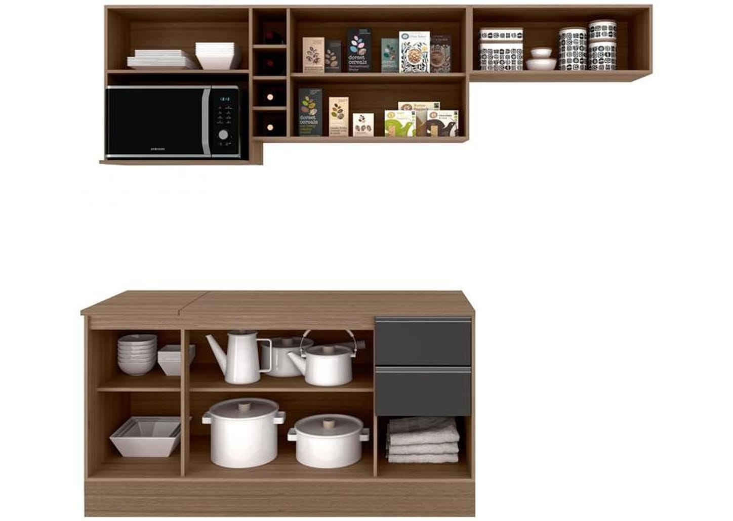 Cozinha Compacta Poliman Móveis Pisa com Balcão 8 Portas 2 Gavetas