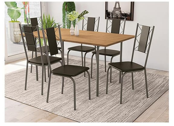 Mesa de Jantar 6 Cadeiras Retangular Marrom - Crome Rubi