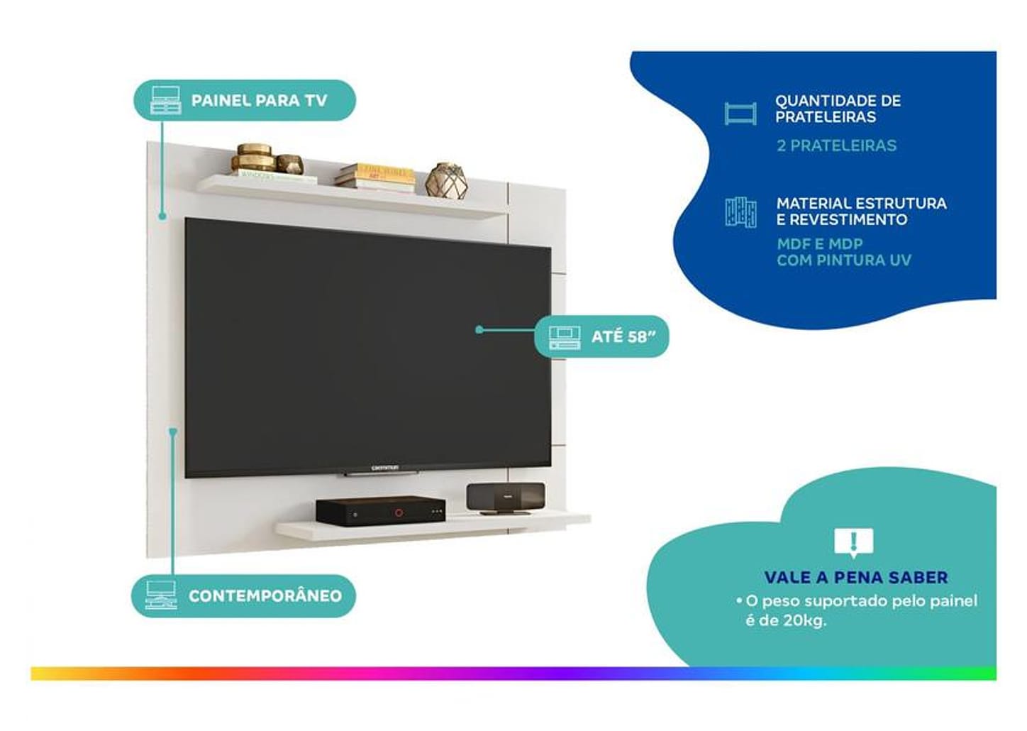 Painel para TV até 58” Caemmun Cross 2 Prateleiras