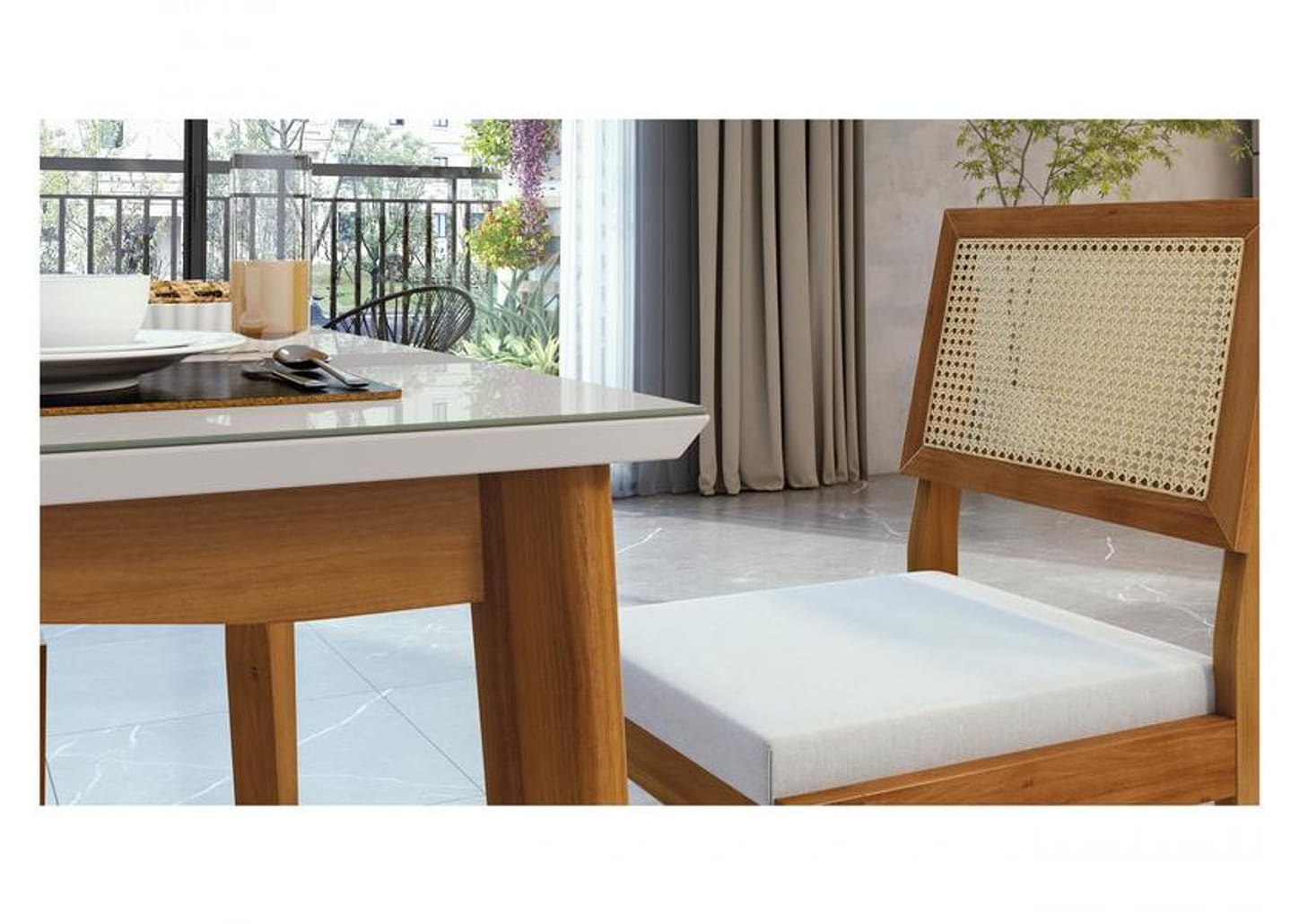 Mesa de Jantar 6 Cadeiras Retangular - Mel e Off White Nesher Monalisa