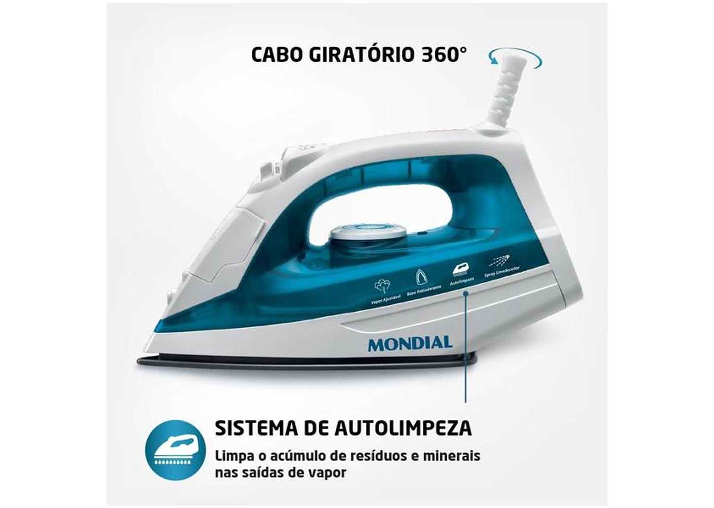 Ferro de Passar Roupa a Vapor e a Seco Mondial - F-32 Verde e Branco