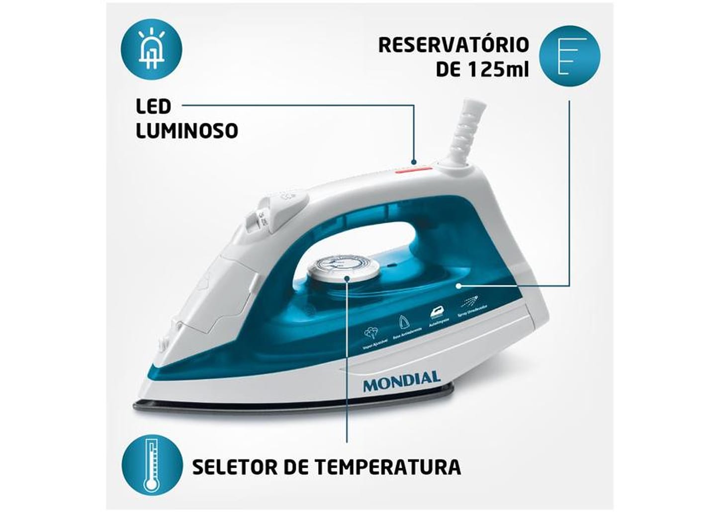 Ferro de Passar Roupa a Vapor e a Seco Mondial - F-32 Verde e Branco