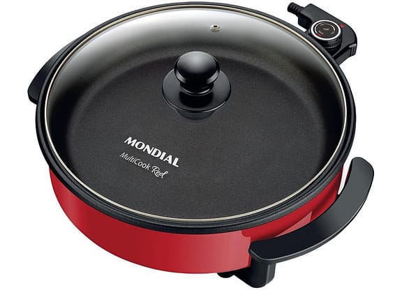 Panela Elétrica Multifuncional Grill Redonda - Mondial Multicook Red PE-28 1200W 3L