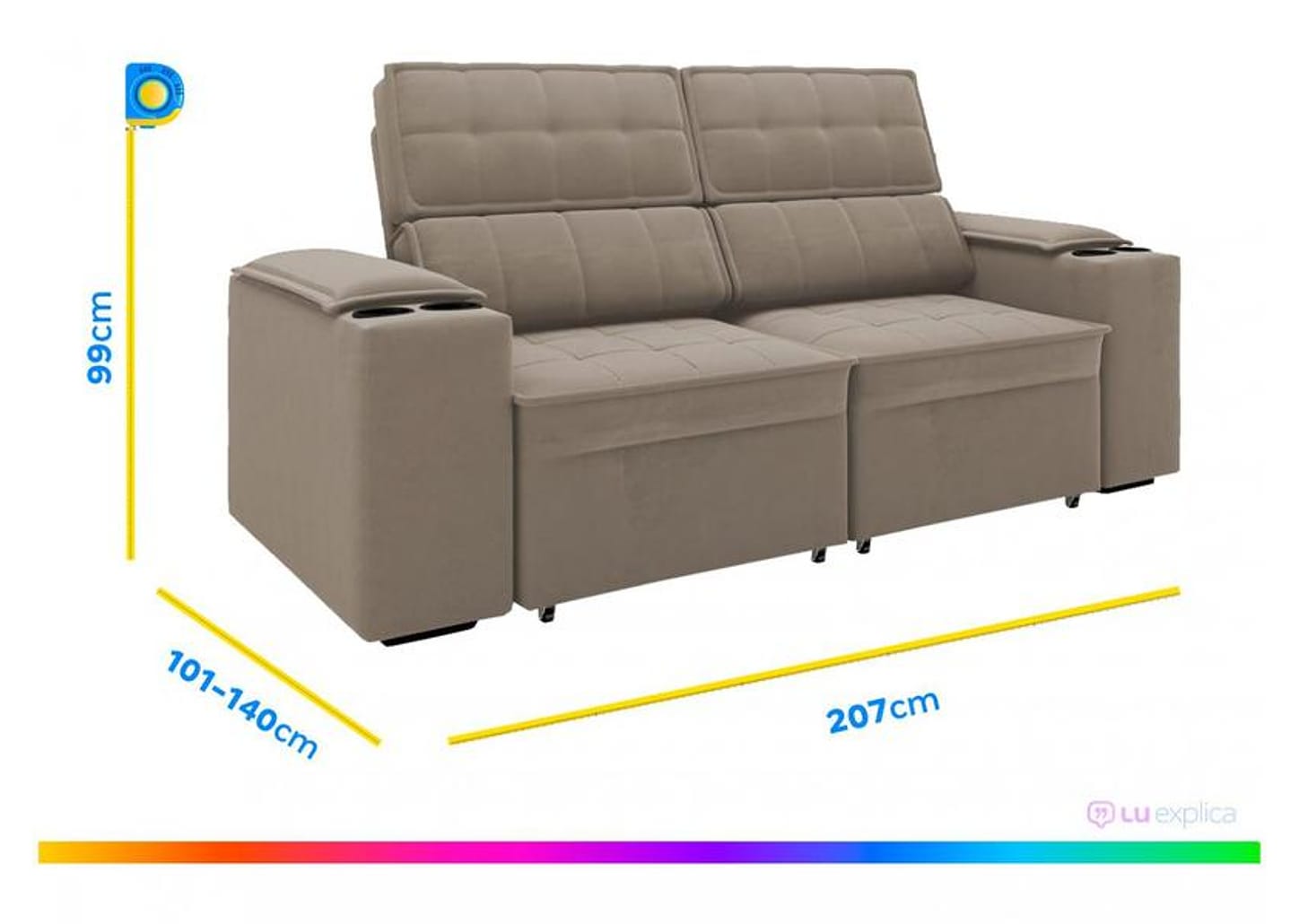 Sofá Retrátil Reclinável 3 Lugares Veludo Joly Cancún Gralha Azul Estofados