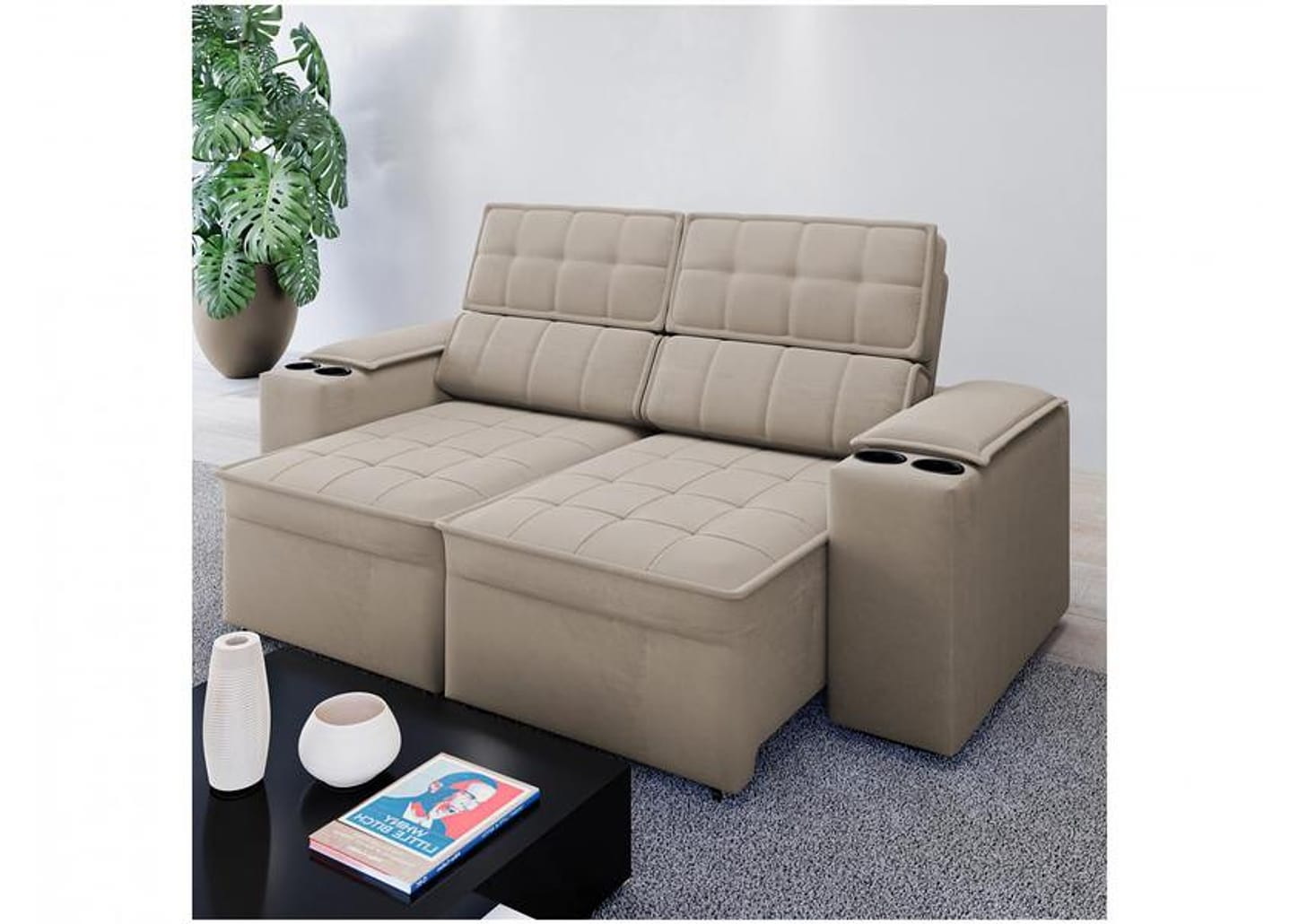 Sofá Retrátil Reclinável 3 Lugares Veludo Joly Cancún Gralha Azul Estofados