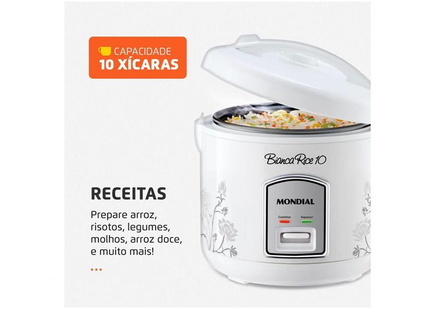 Panela de Arroz Elétrica Mondial Bianca Rice PE-10 10 Xícaras 700W