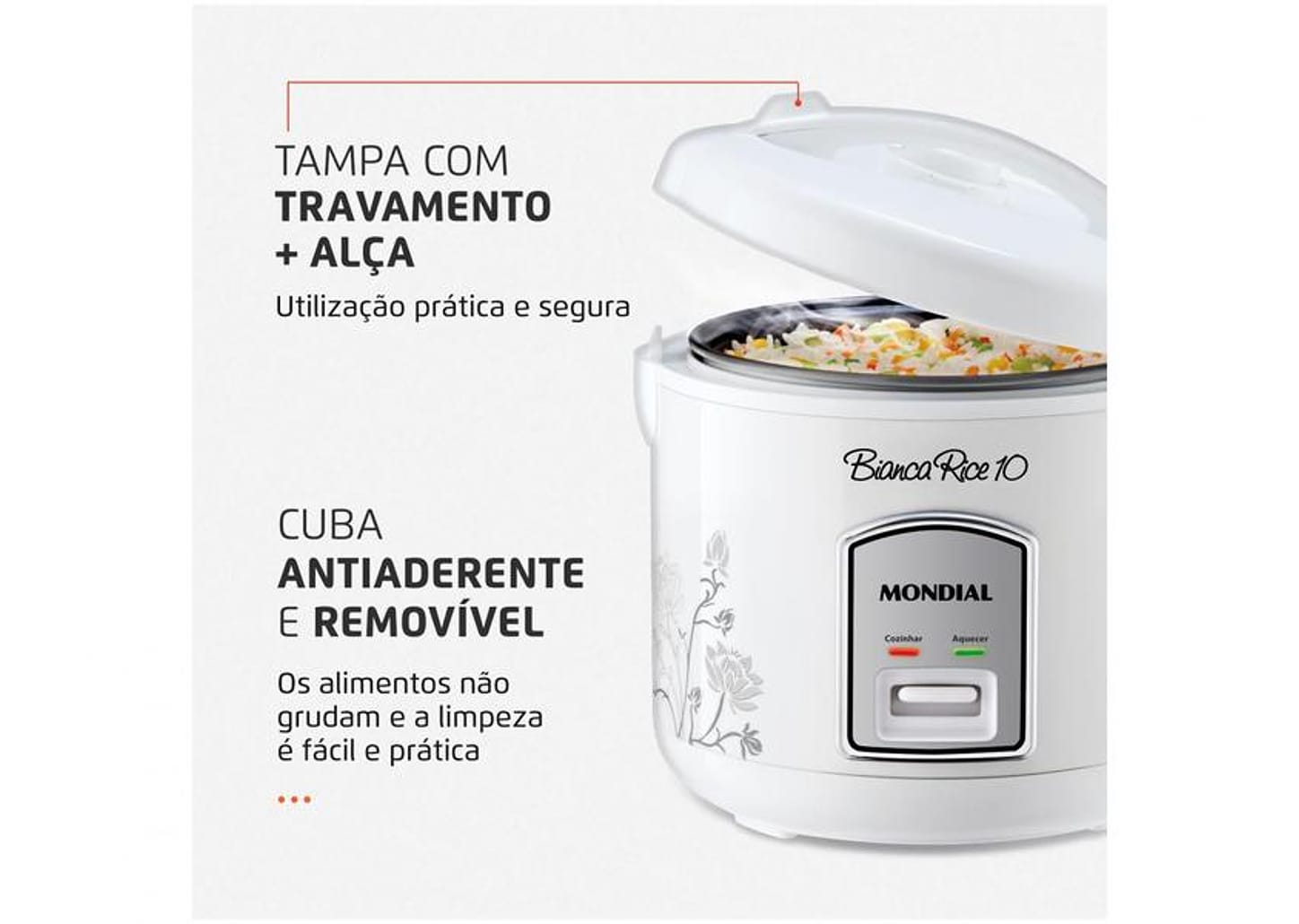 Panela de Arroz Elétrica Mondial Bianca Rice PE-10 10 Xícaras 700W