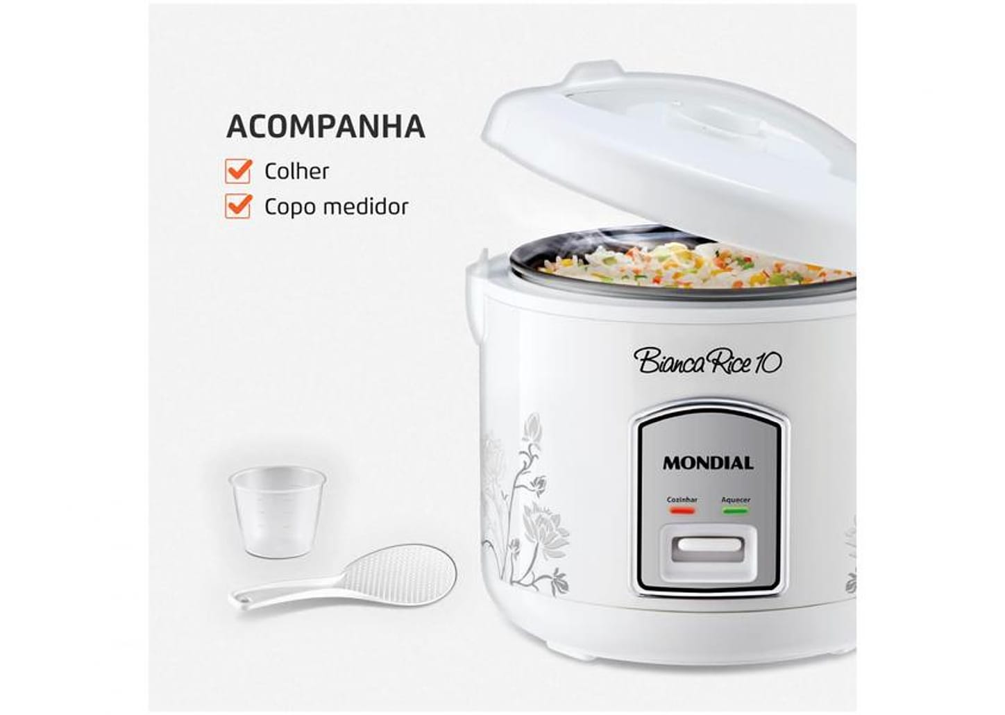 Panela de Arroz Elétrica Mondial Bianca Rice PE-10 10 Xícaras 700W