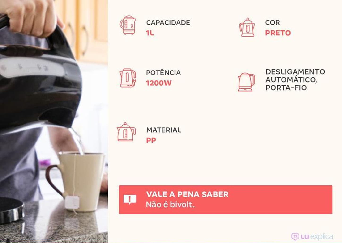 Chaleira Elétrica Mondial Pratic Hot CE-07 Preta 1L