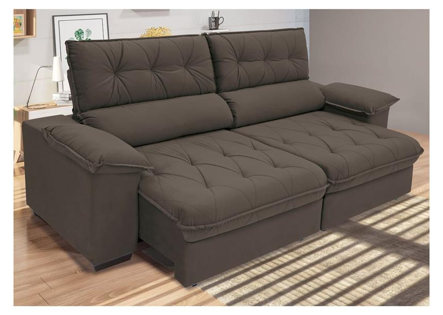 Sofá Retrátil Reclinável 4 Lugares Suede Hannover - Linoforte