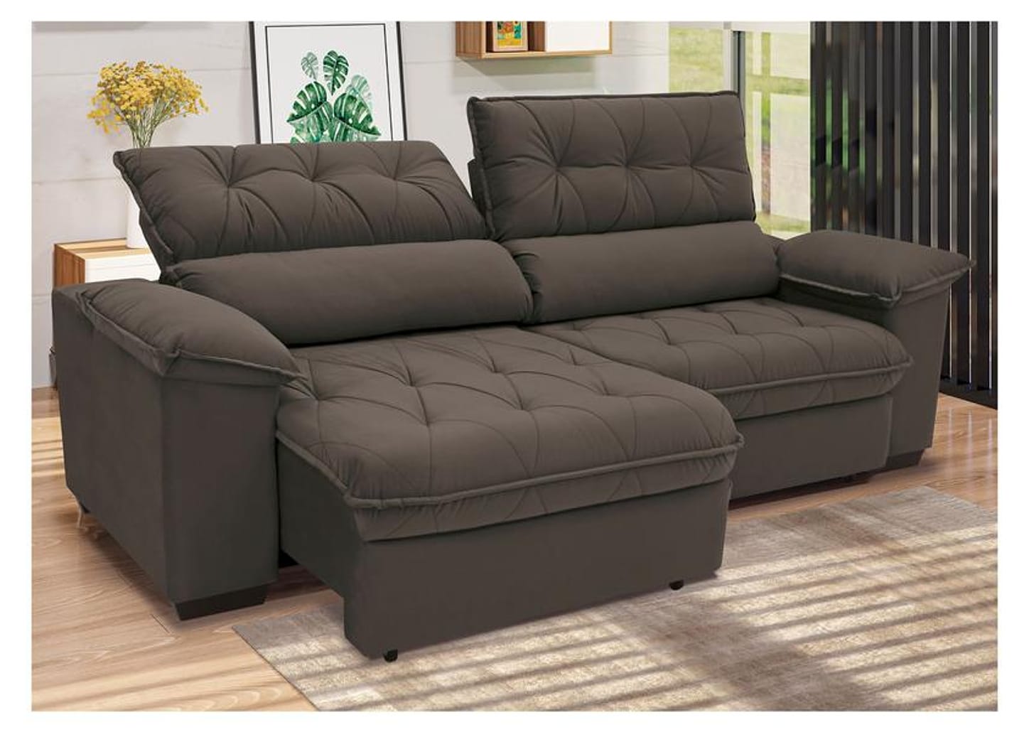 Sofá Retrátil Reclinável 4 Lugares Suede Hannover - Linoforte