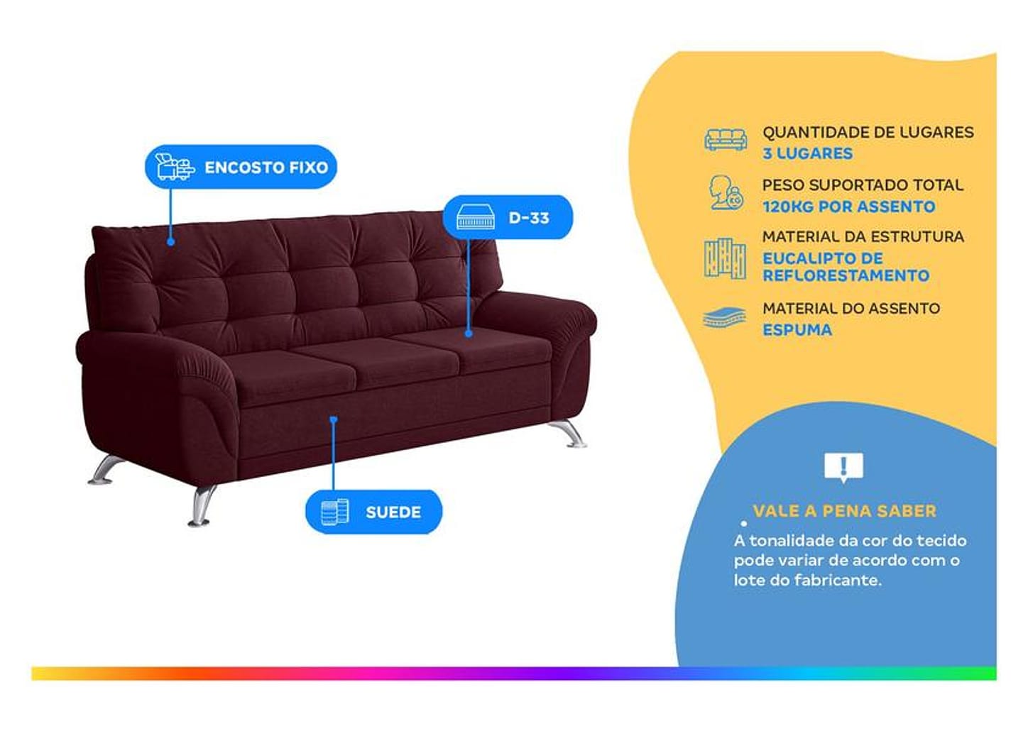 Sofá 3 Lugares Suede Atrium Linoforte