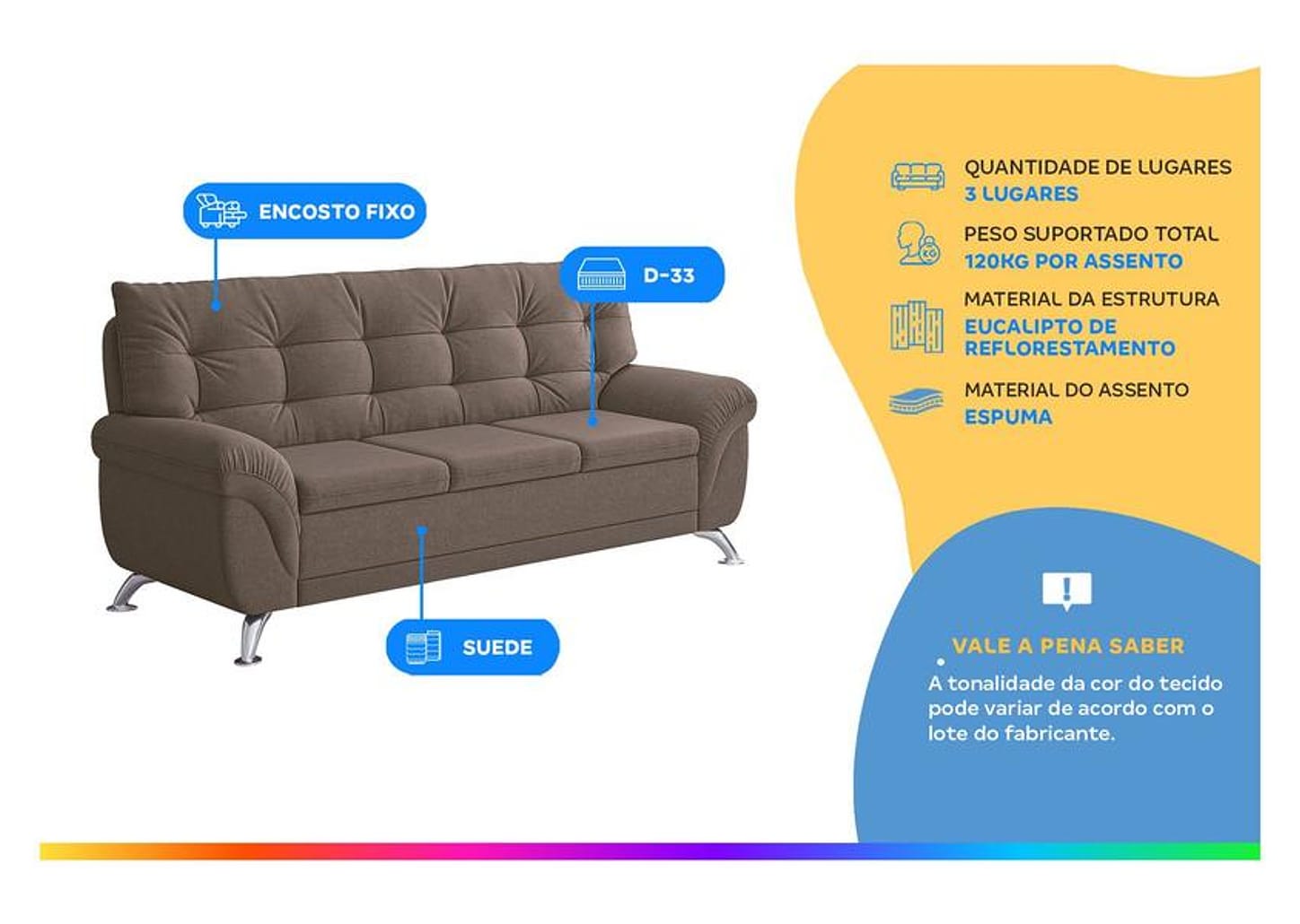 Sofá 3 Lugares Suede Atrium Linoforte