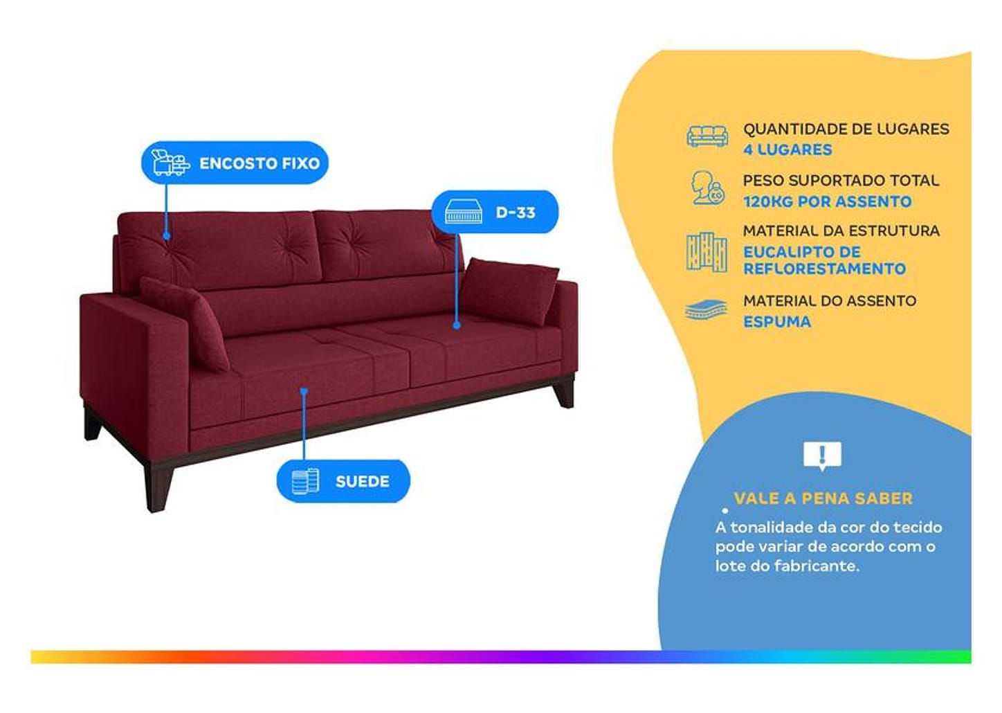 Sofá 4 Lugares Suede Cannes Linoforte