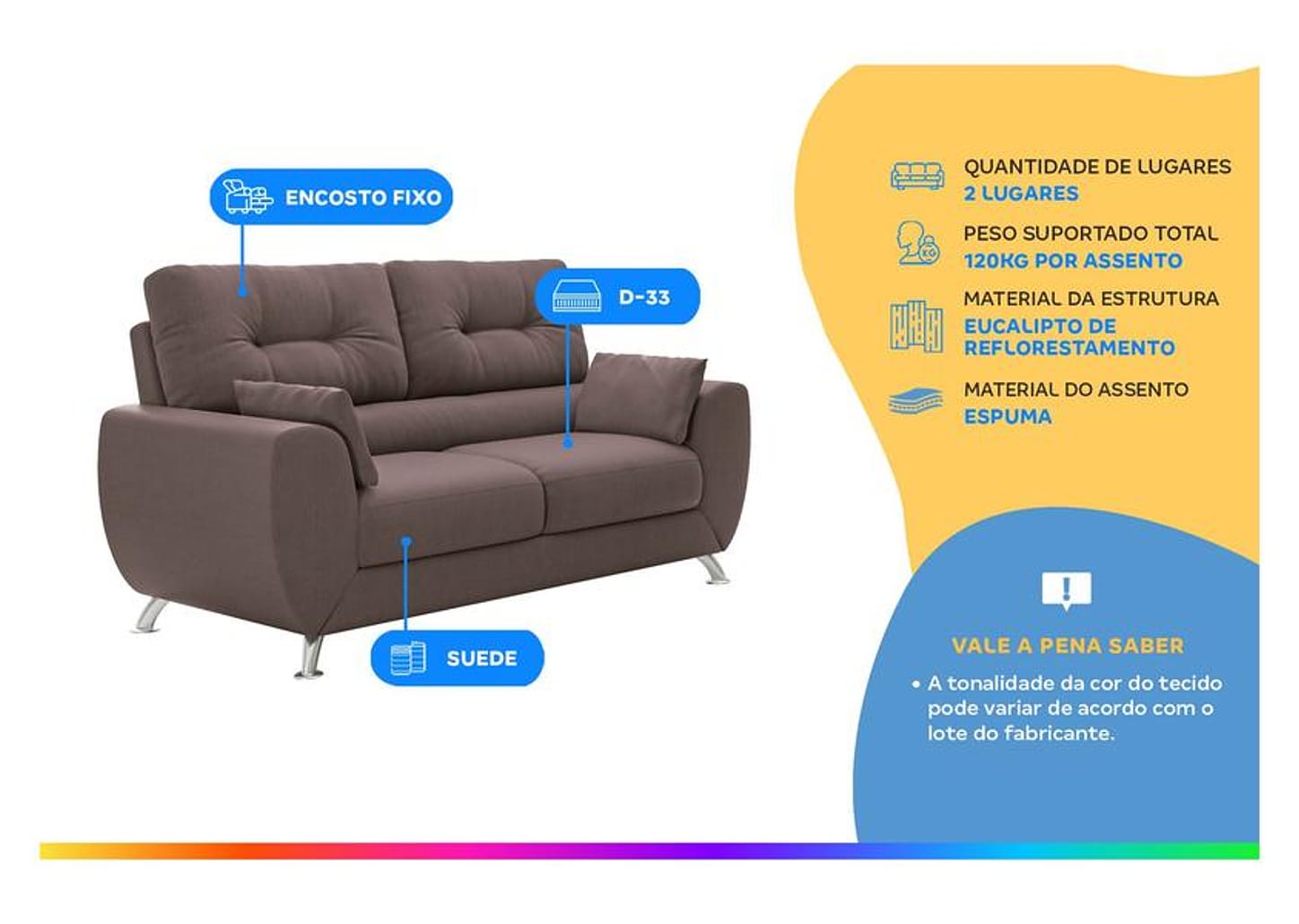 Sofá 2 Lugares Suede Amarilis Linoforte