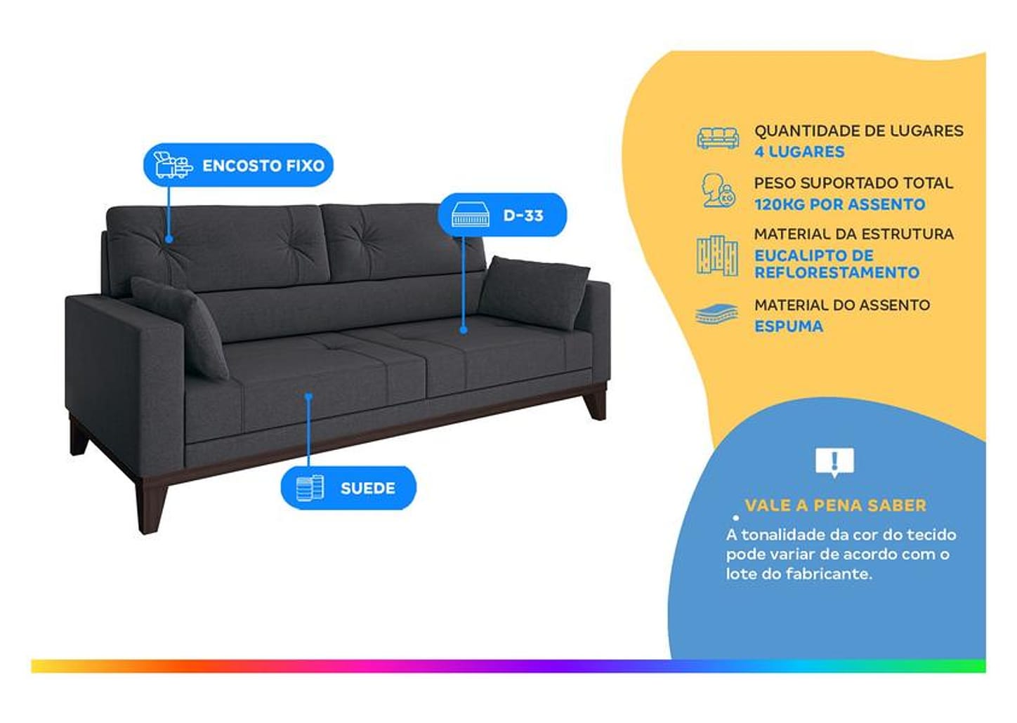 Sofá 4 Lugares Suede Cannes Linoforte