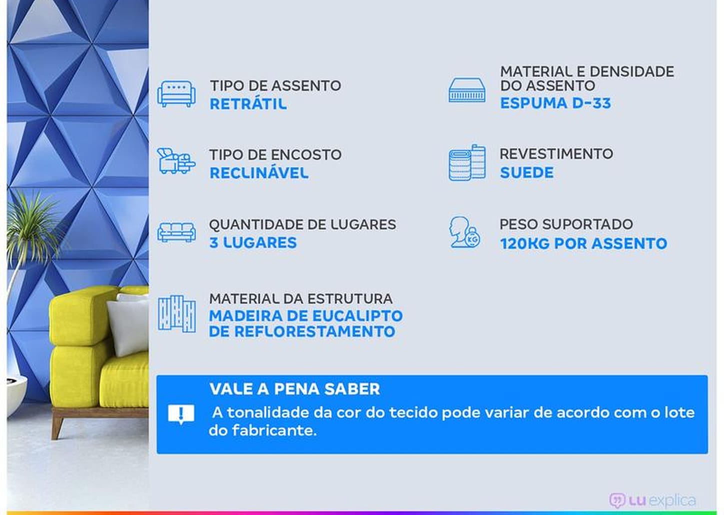 Sofá Retrátil Reclinável 3 Lugares Suede Hannover Linoforte