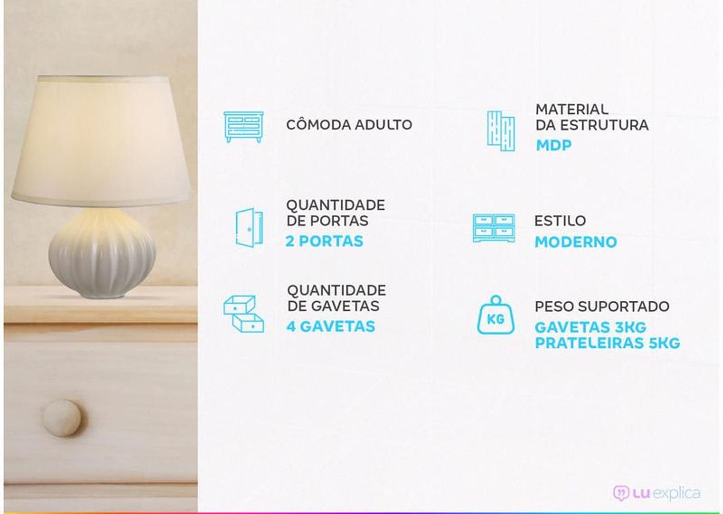 Cômoda 4 Gavetas 2 Portas Demóbile Aurea