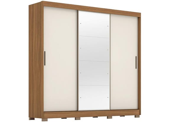 Guarda-roupa Casal com Espelho 3 Portas de Correr 6 Gavetas Demóbile Londres