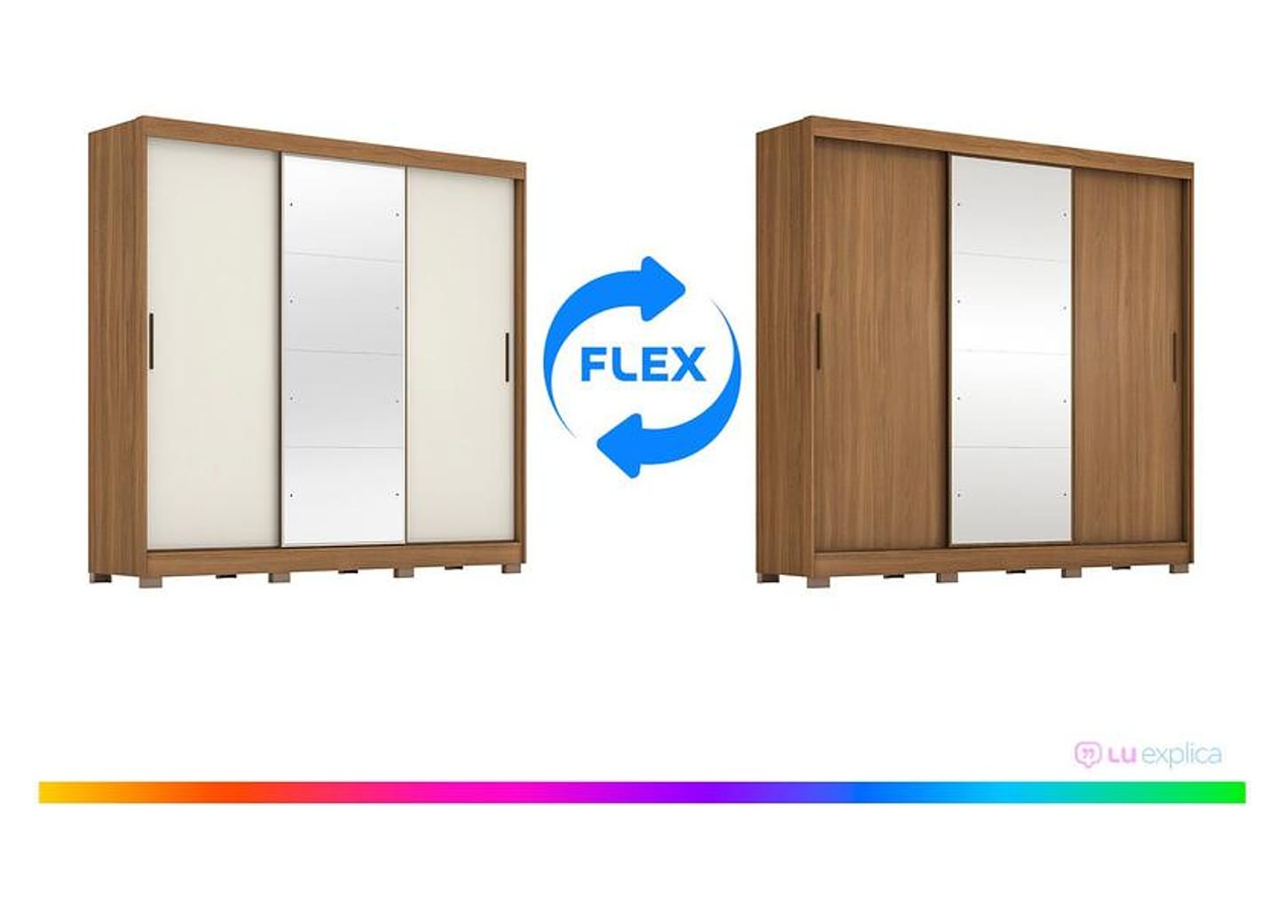 Guarda-roupa Casal com Espelho 3 Portas de Correr 6 Gavetas Demóbile Londres