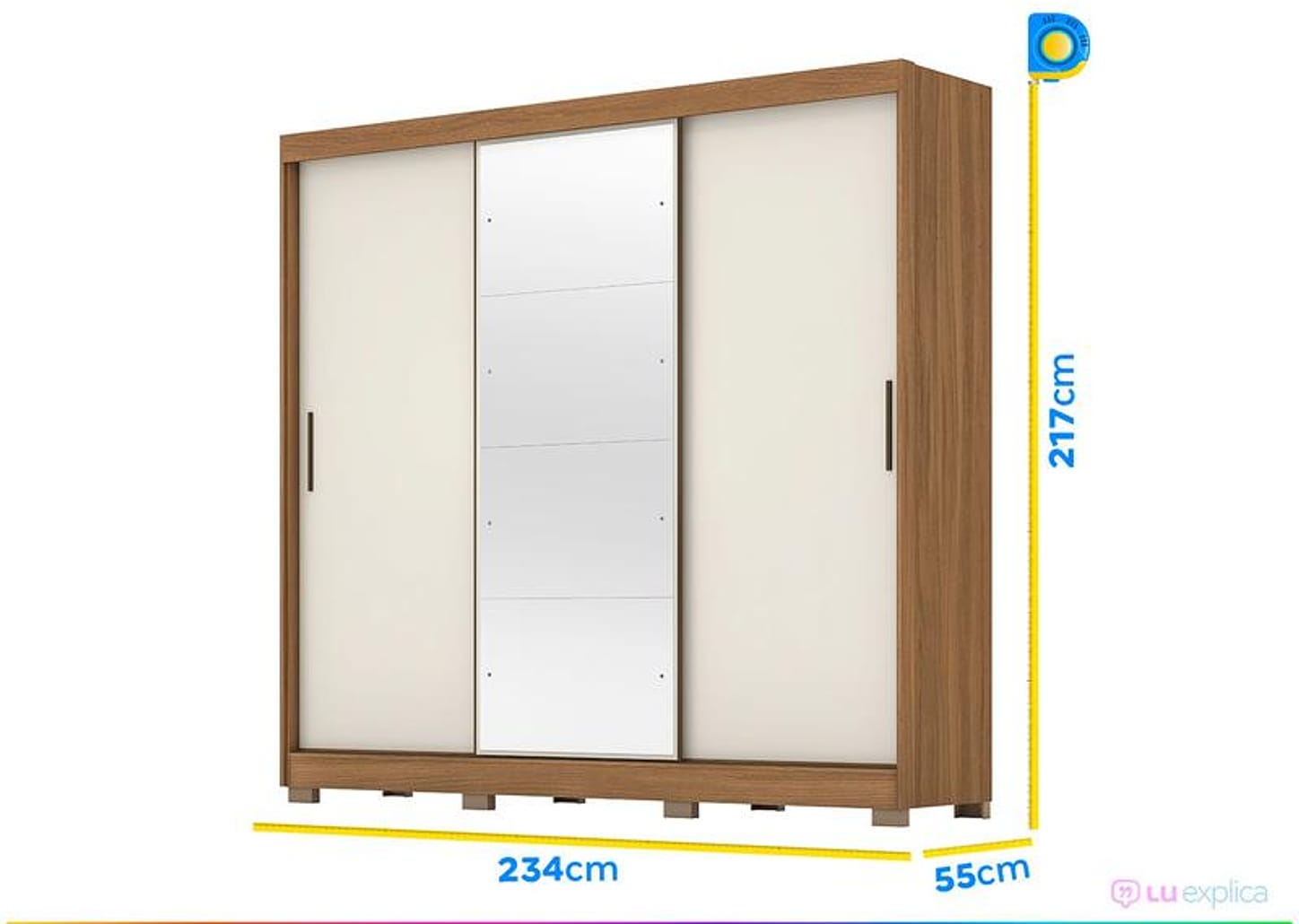 Guarda-roupa Casal com Espelho 3 Portas de Correr 6 Gavetas Demóbile Londres