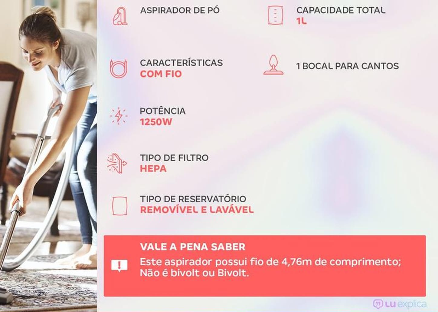 Aspirador de Pó 2 em 1 Britânia Filtro HEPA 1250W Dust Off BAS1390P Preto