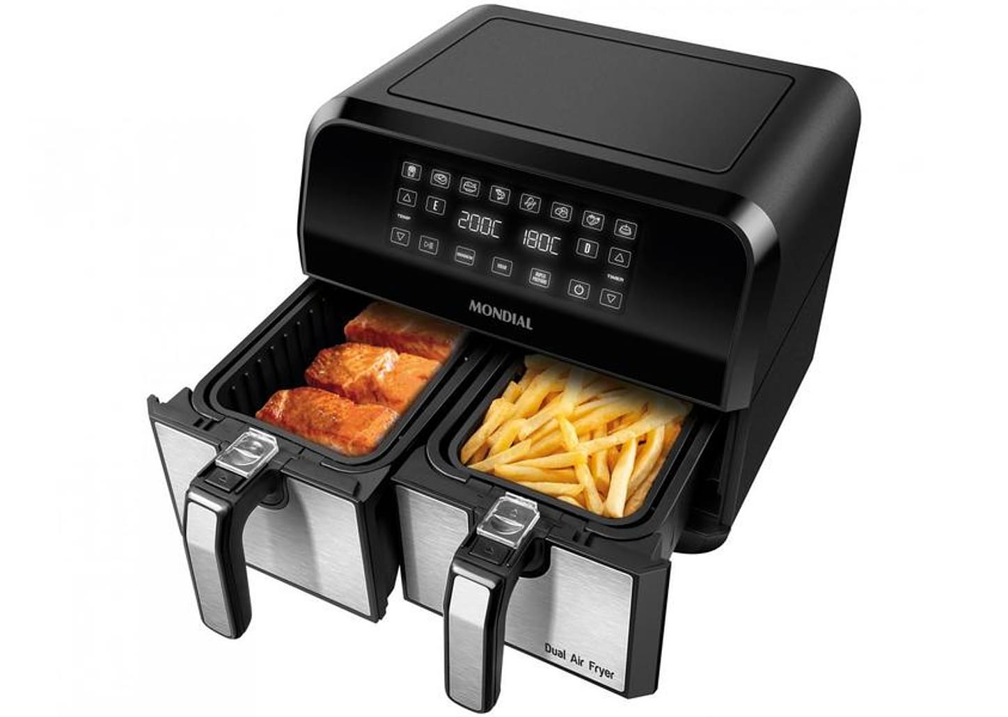 Fritadeira Elétrica sem Óleo/Air Fryer Mondial - Dual Duplo Cesto Preta 8L com Timer AFD-01-BI