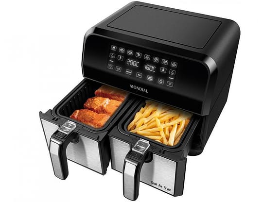 Fritadeira Elétrica sem Óleo/Air Fryer Mondial - Dual Duplo Cesto Preta 8L com Timer AFD-01-BI